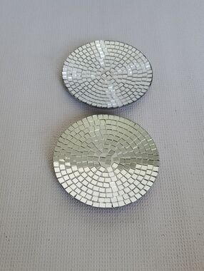 Bed Bath & Beyond NWT Round Mosaic Mirror Candle Plates - Set Of 2